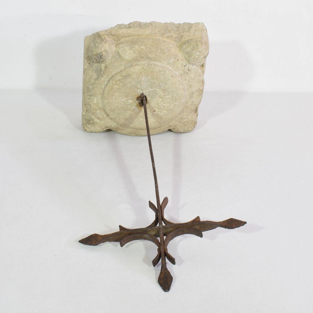 Spanish, 17/ 18th Century, Hand Forged Iron Village Cross on Carved Stone Base 14