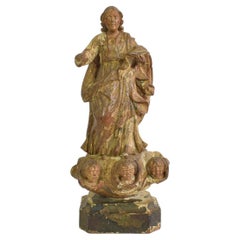 Spanish 17/ 18th Century Painted Wooden Madonna / Santos