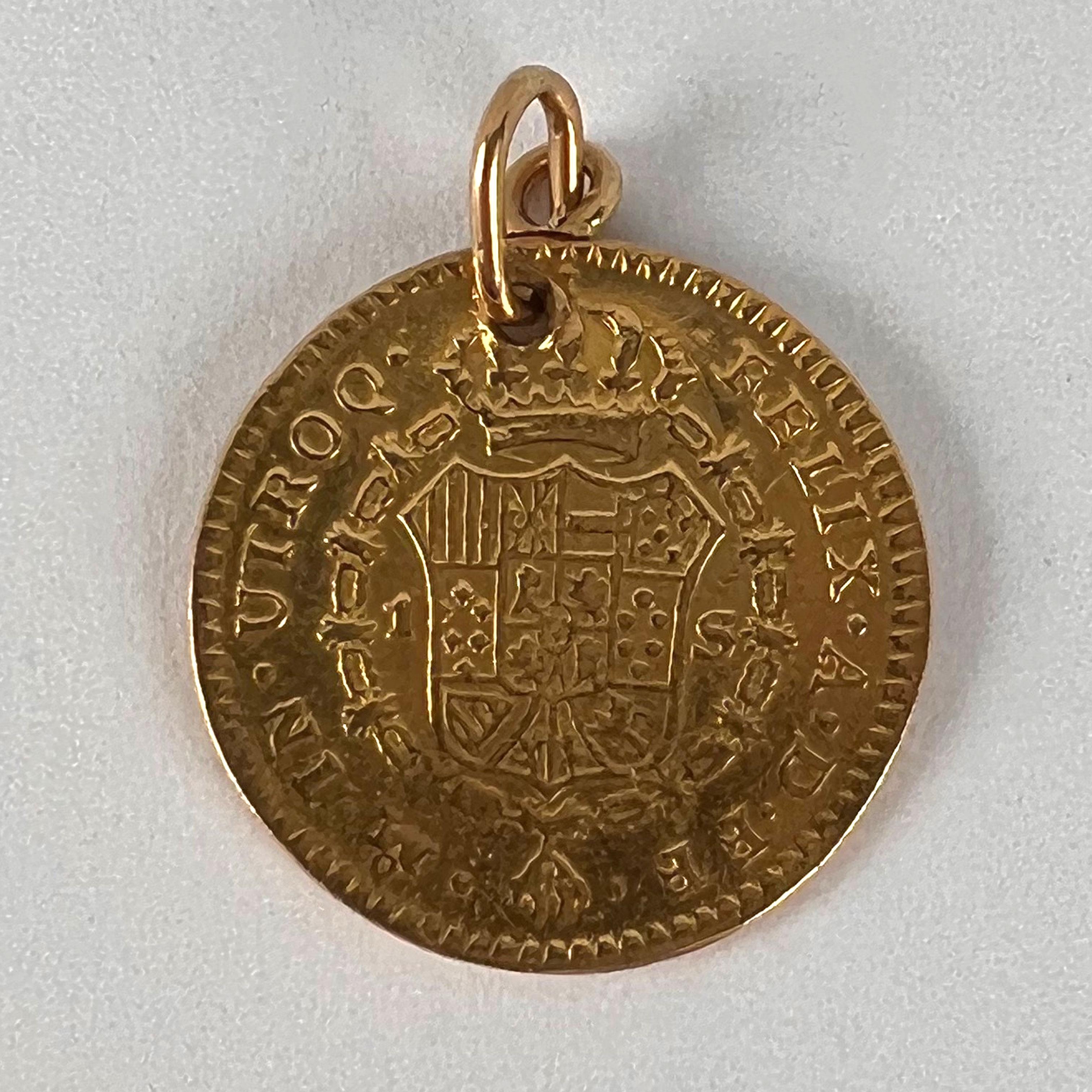 Spanish 1785 Carlos III Escudo Gold Doubloon Yellow Gold Charm Pendant 5