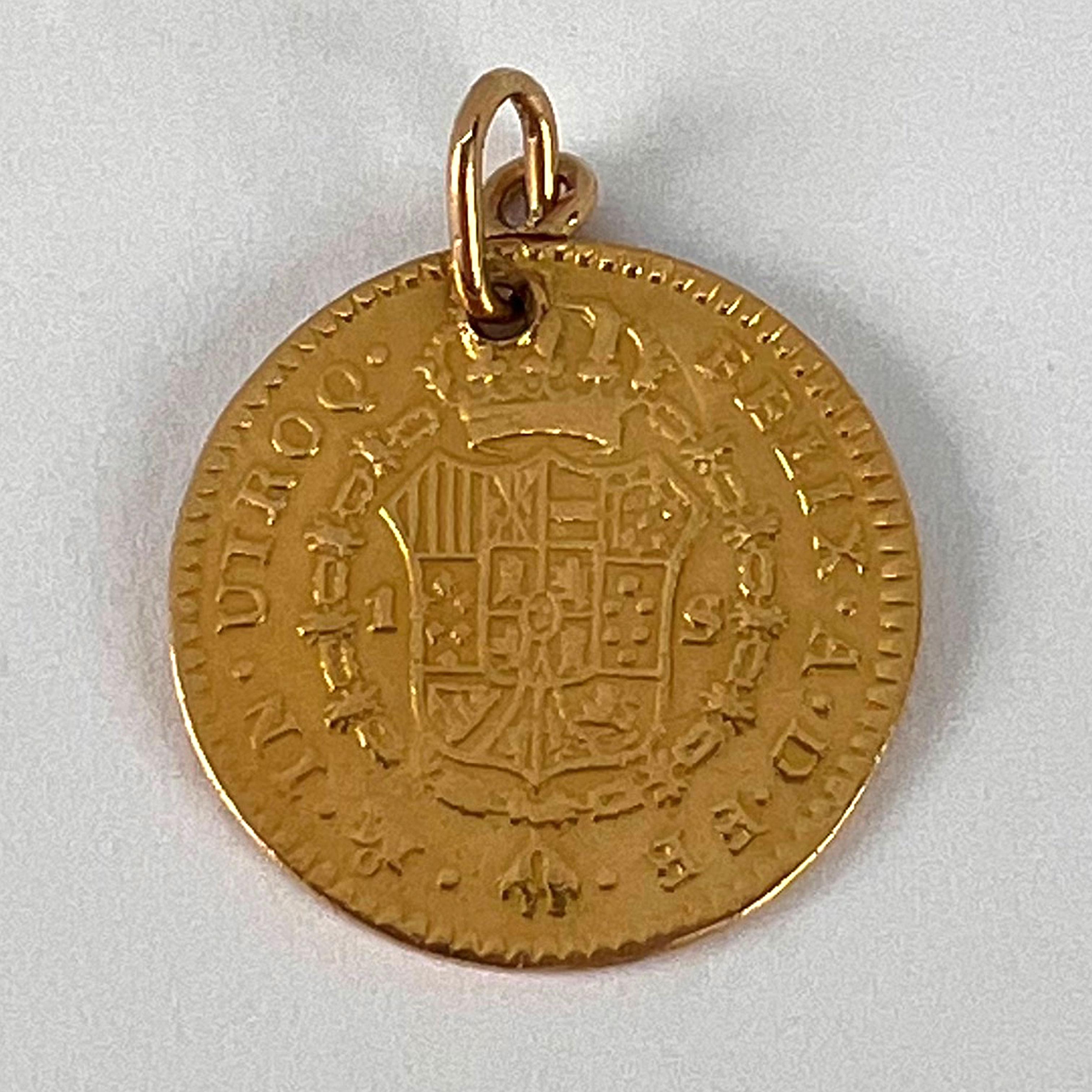 Spanish 1785 Carlos III Escudo Gold Doubloon Yellow Gold Charm Pendant 6