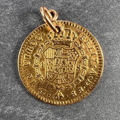 Spanish 1785 Carlos III Escudo Gold Doubloon Yellow Gold Charm Pendant