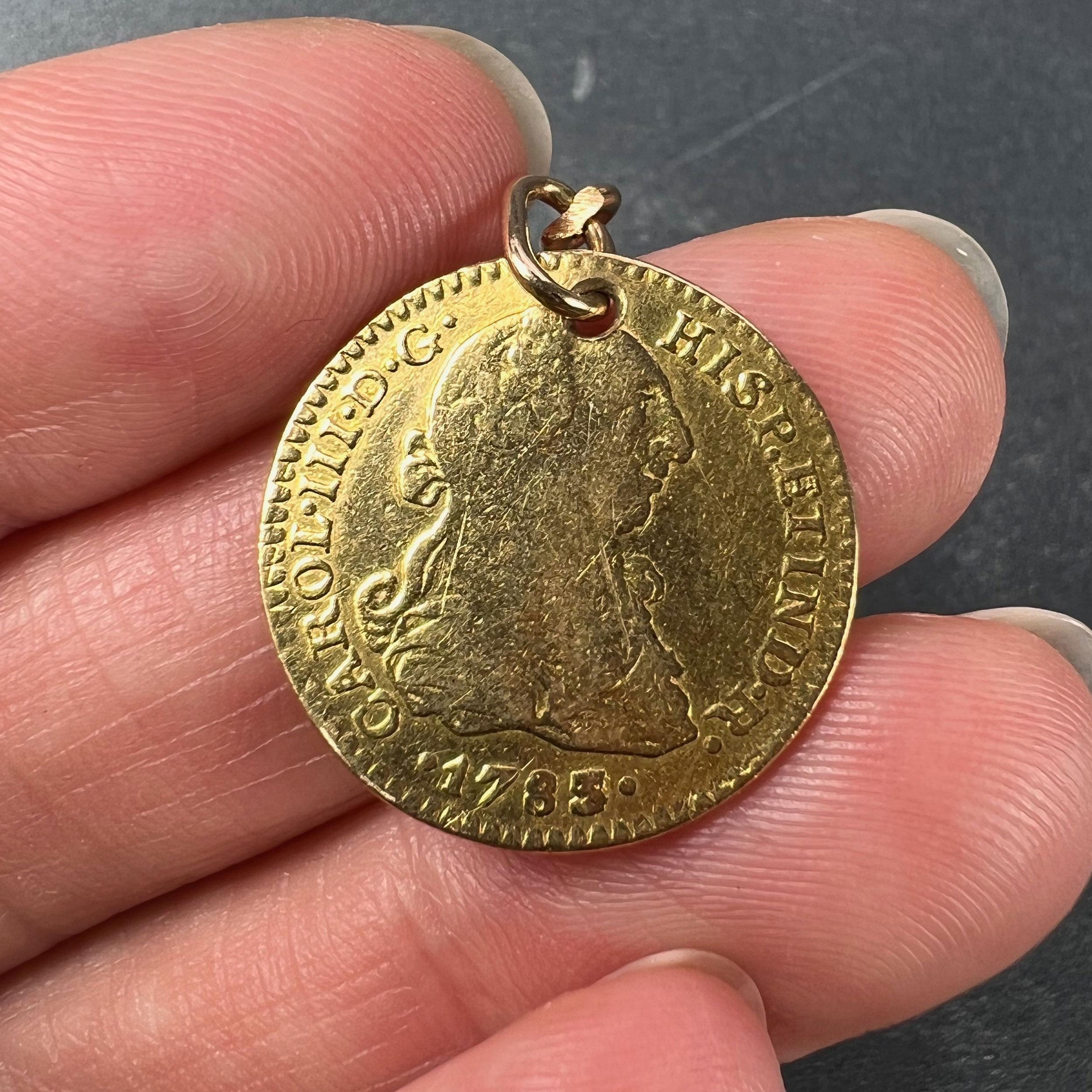 Women's or Men's Spanish 1785 Carlos III Escudo Gold Doubloon Yellow Gold Charm Pendant
