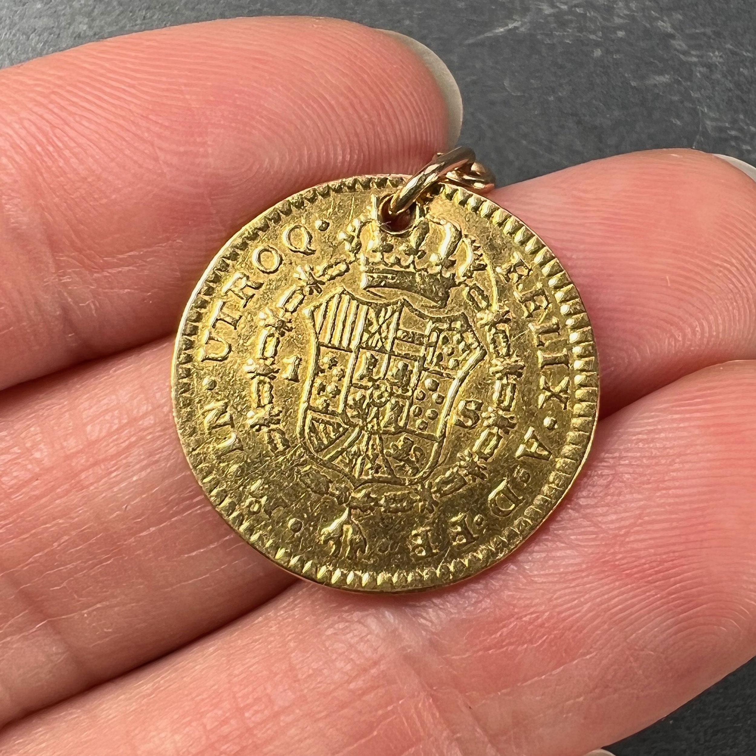 Spanish 1785 Carlos III Escudo Gold Doubloon Yellow Gold Charm Pendant 1
