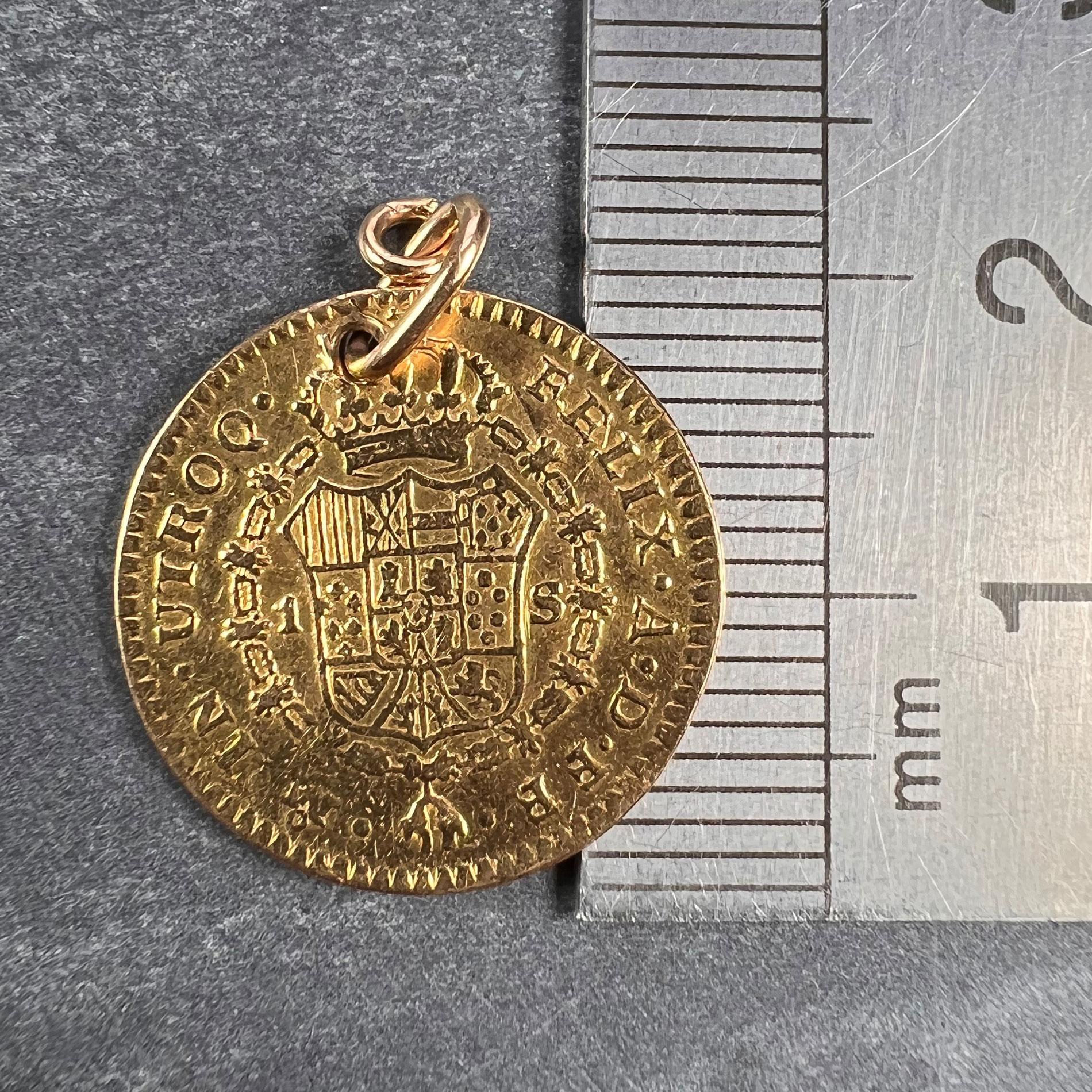 Spanish 1785 Carlos III Escudo Gold Doubloon Yellow Gold Charm Pendant 3