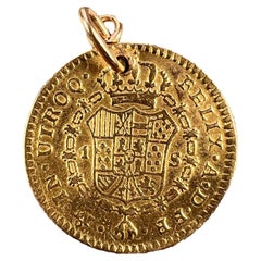 Pendentif à breloque espagnol Carlos III Escudo en or jaune à doublure, 1785