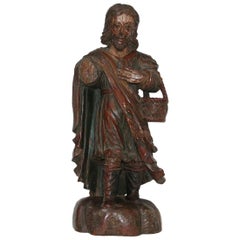 Spanish 17th-18th Century Baroque Carved Wooden Saint Figure