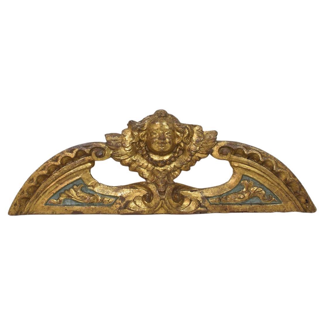 Spanish 17th/ 18th Century Baroque Overdoor Pediment With Winged Angel Head