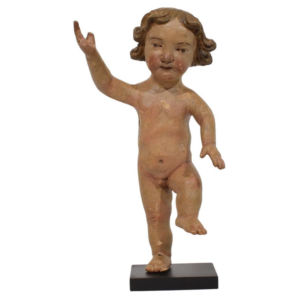 Angelo barocco spagnolo del XVII/XVIII secolo intagliato a mano in legno