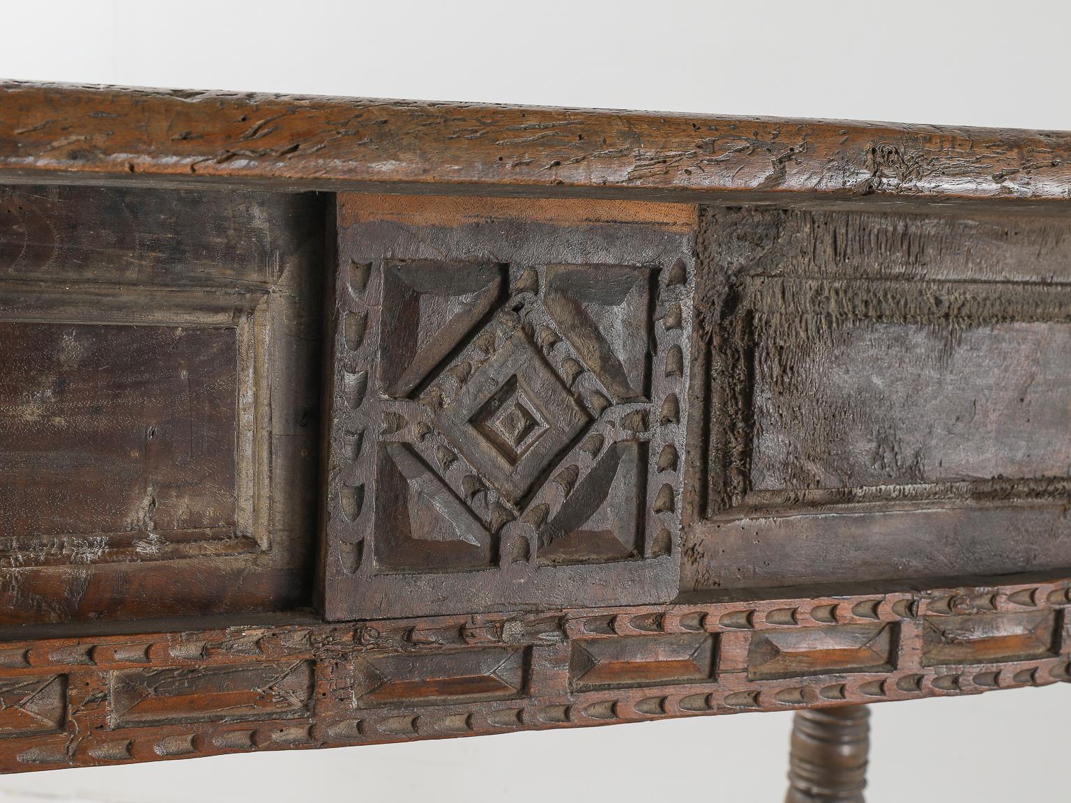 Iron Spanish 17th Century Carved Desk For Sale