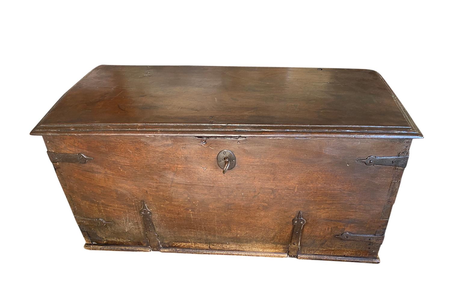 A very handsome 17th century Coffre - Trunk from the Catalan region of Spain. Wonderfully constructed with solid boards of walnut. Perfect at the base of a bed, under a picture window or behind a sofa.