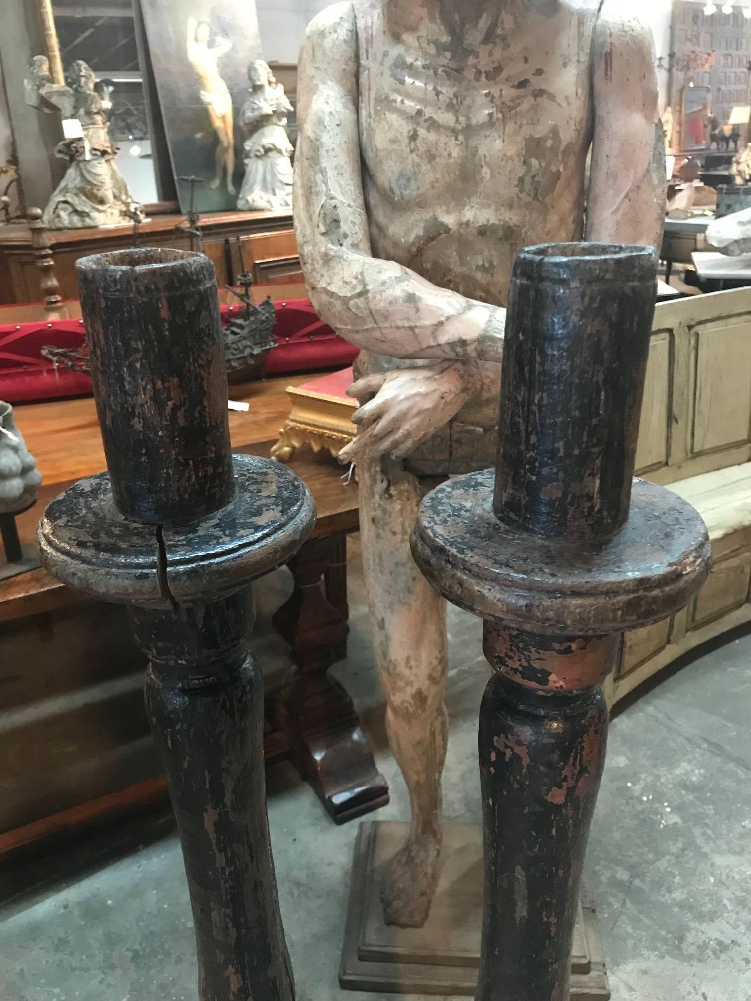 Spanish 17th Century Large Candle Prickets, Altar Torcheres In Excellent Condition In Atlanta, GA