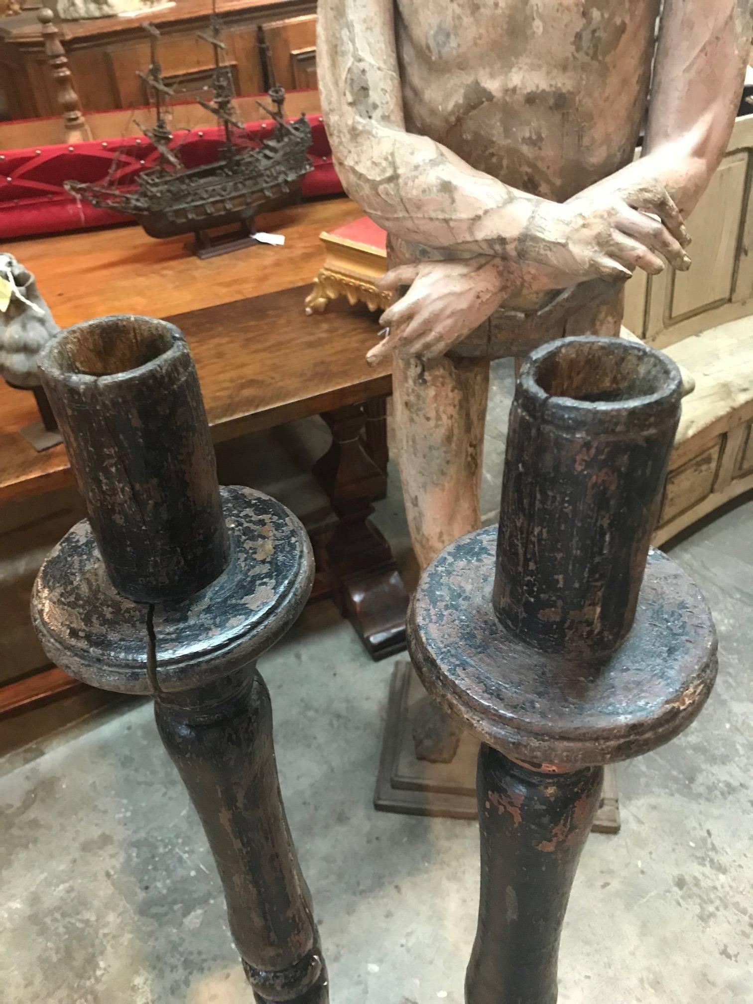 18th Century and Earlier Spanish 17th Century Large Candle Prickets, Altar Torcheres