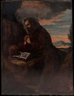 Fine 17th Century Spanish Baroque Old Master St. Jerome Praying Wilderness