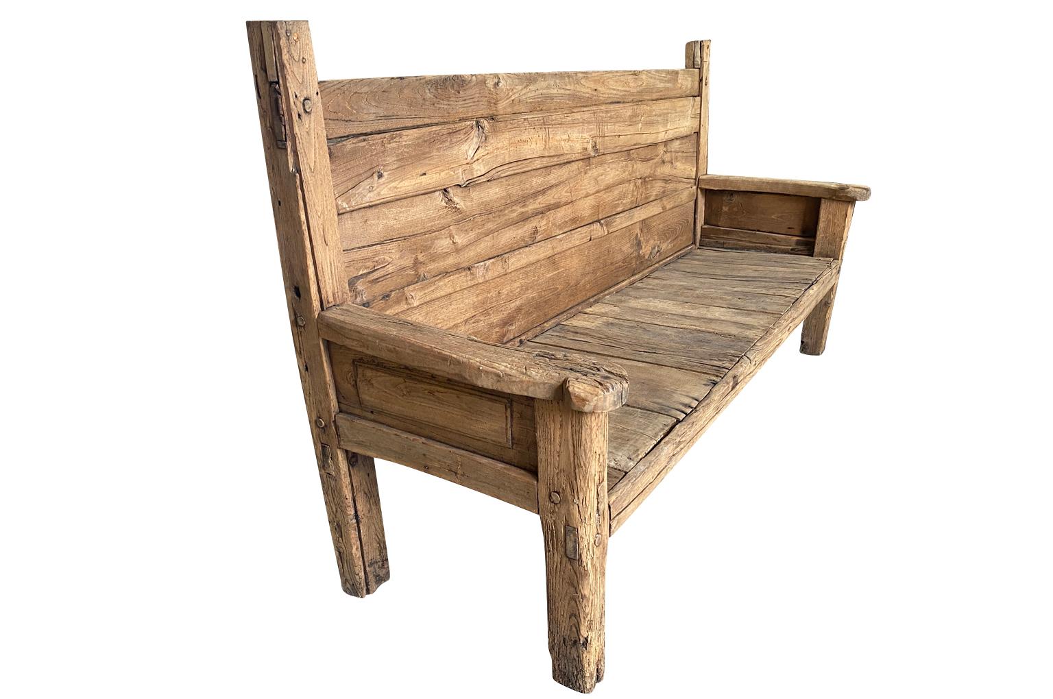 Chestnut Spanish 17th Century Rustic Bench For Sale