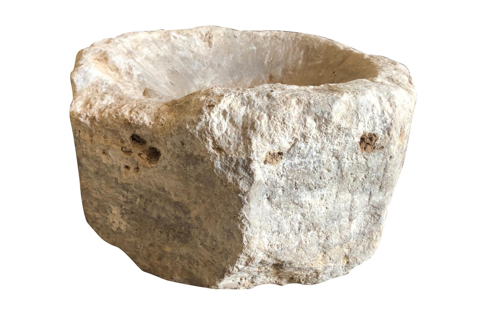 Hand-Carved Spanish 17th Century Stone Font, Bowl