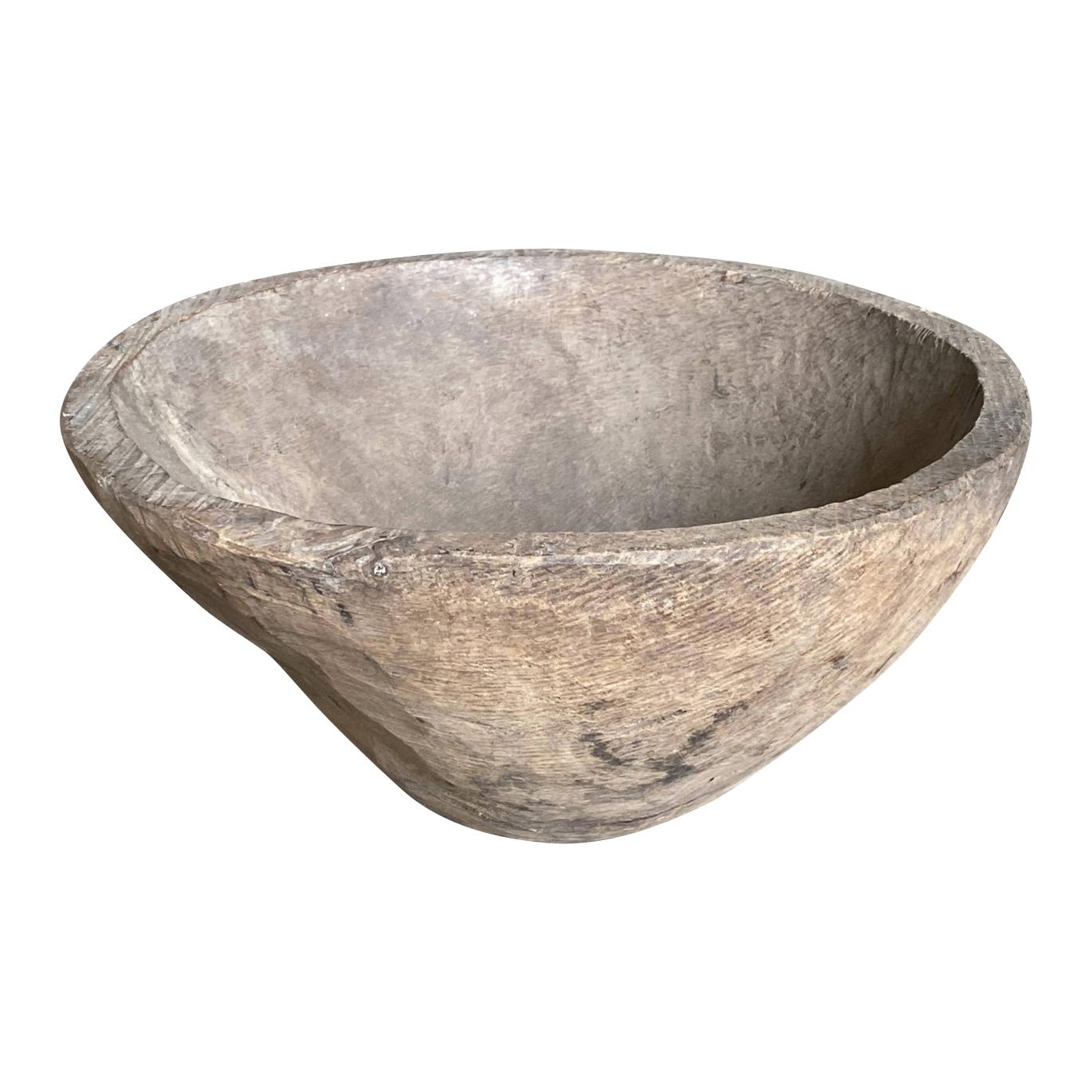 19th Century TealGray Wooden Bowl at 1stDibs