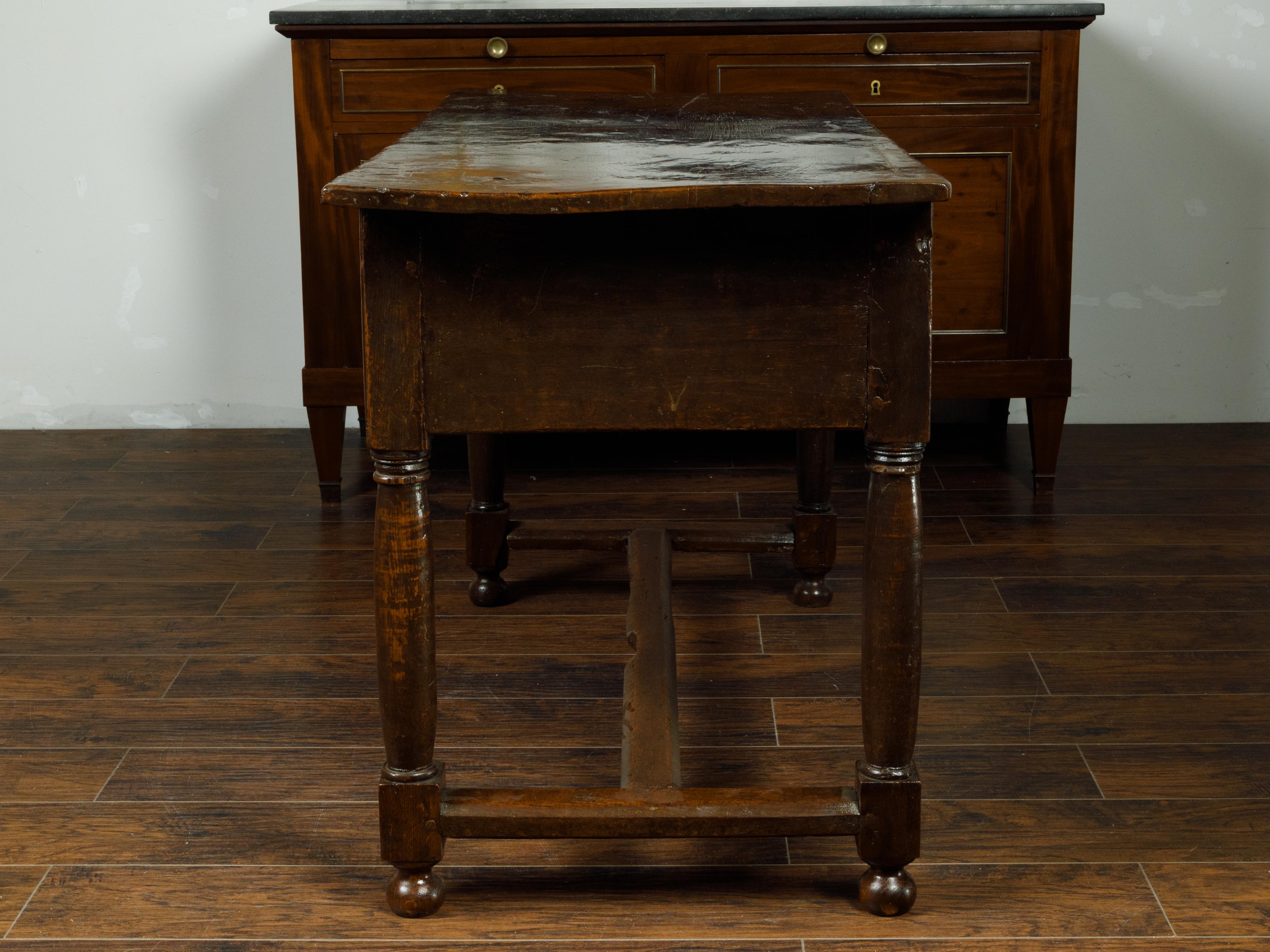 19th Century Spanish 1800s Wooden Console Table with Two Drawers and Carved Geometric Motifs