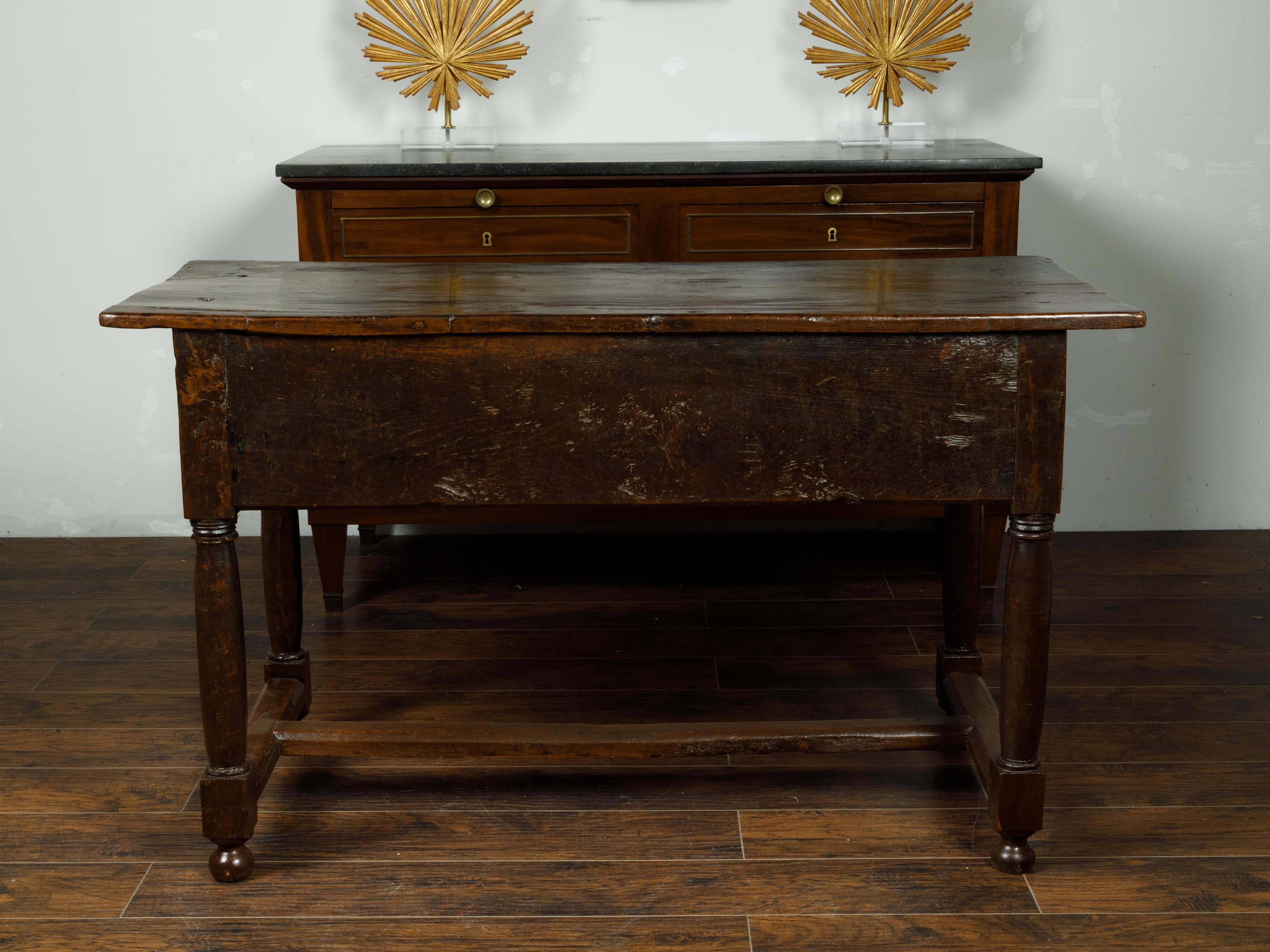Spanish 1800s Wooden Console Table with Two Drawers and Carved Geometric Motifs 1