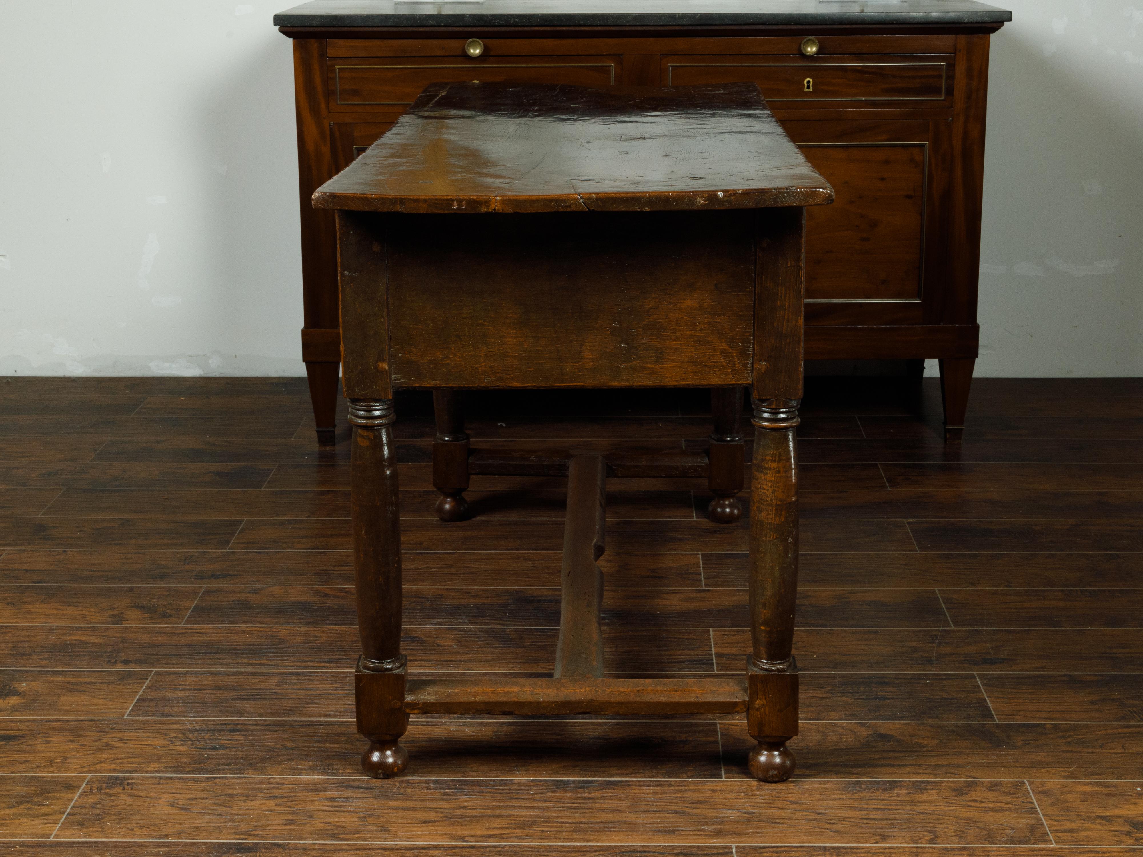 Spanish 1800s Wooden Console Table with Two Drawers and Carved Geometric Motifs 2