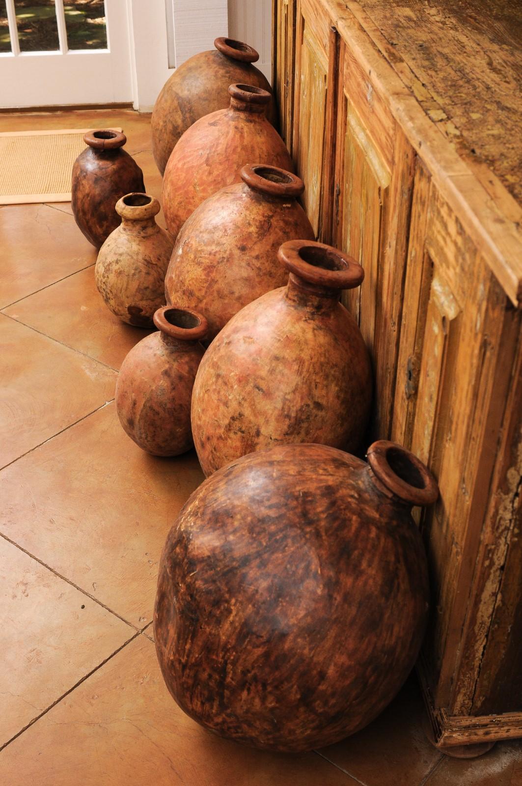 Pottery Spanish 1830s Rustic Wine or Olive Oil Jugs with Distressed Patina, Sold Each For Sale