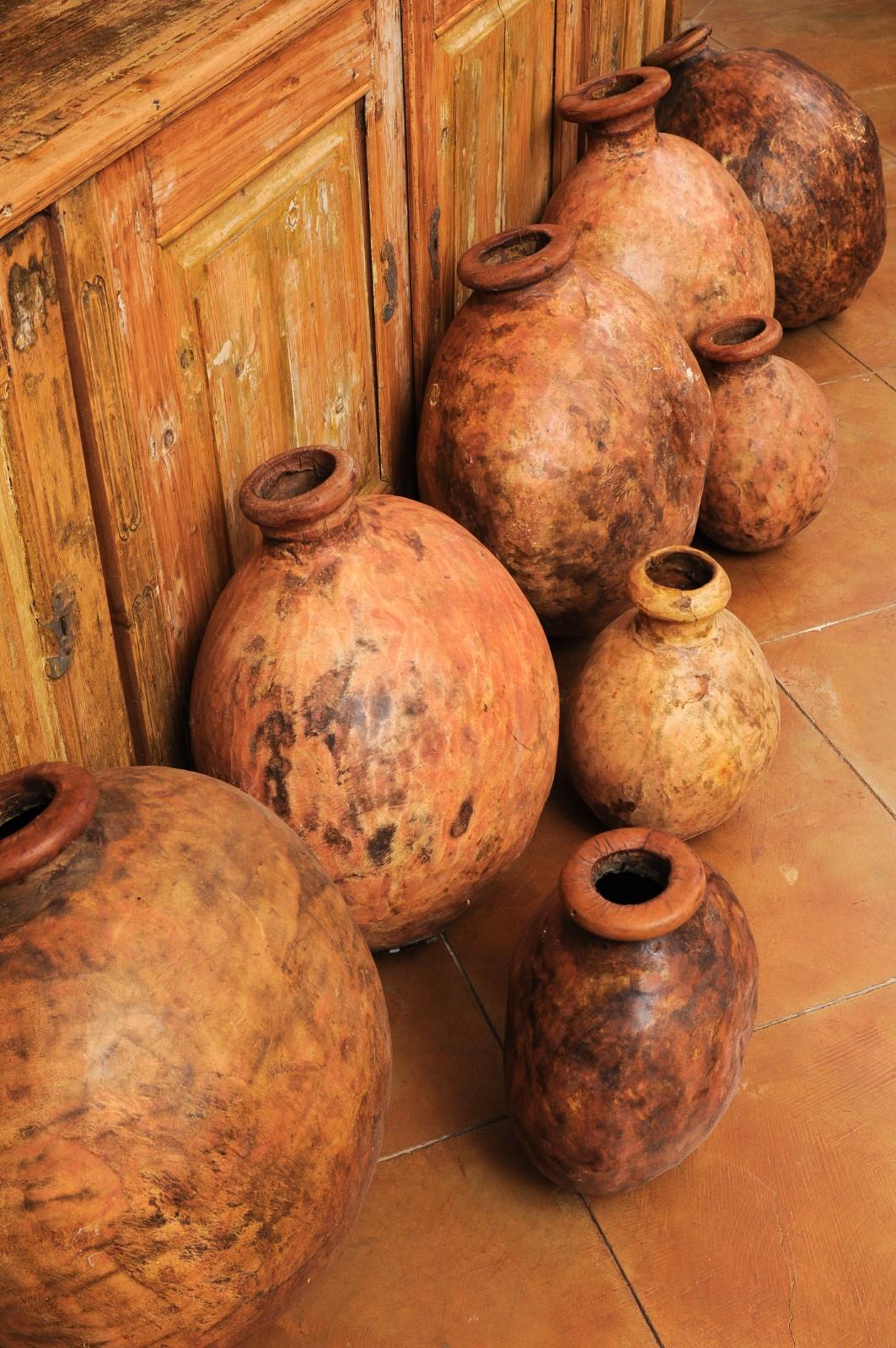 Spanish 1830s Rustic Wine or Olive Oil Jugs with Distressed Patina, Sold Each For Sale 1