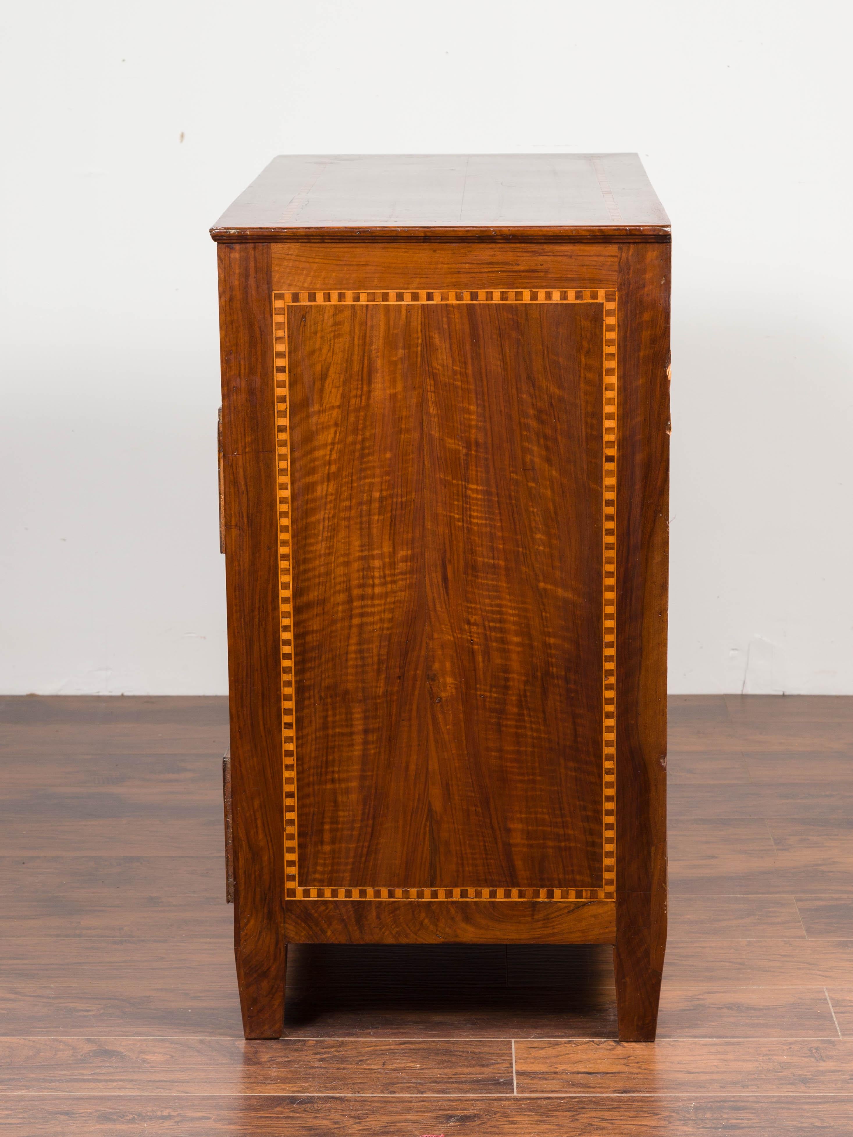 Spanish 1840s Walnut Four-Drawer Commode with Inlaid Geometric Banding 9