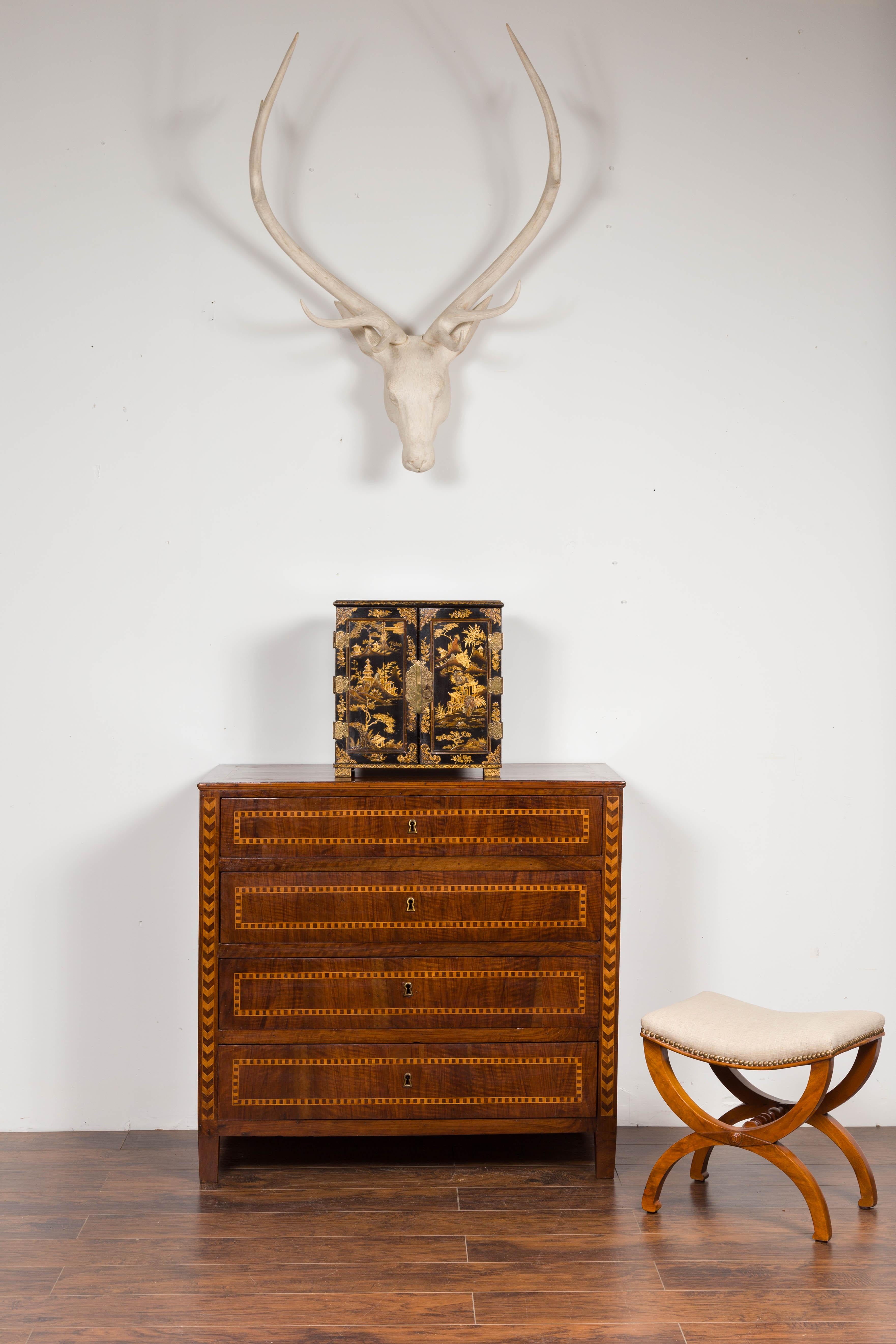 Spanish 1840s Walnut Four-Drawer Commode with Inlaid Geometric Banding In Good Condition In Atlanta, GA