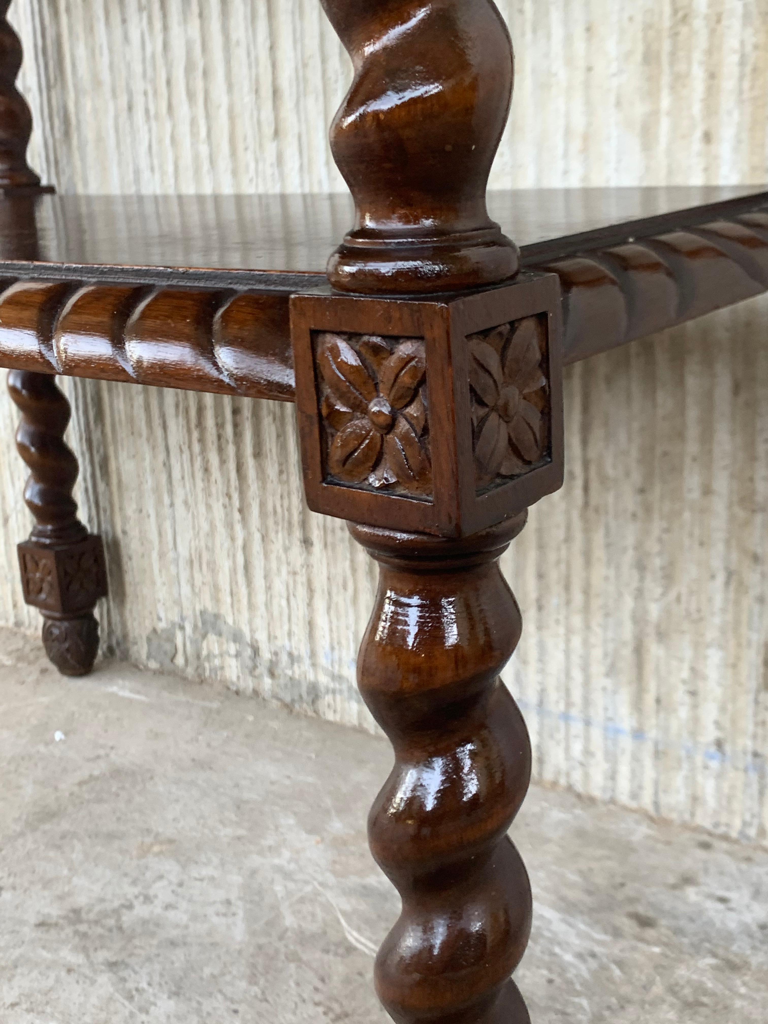 Spanish 1880s Walnut Carved Side Table with Low Shelve 6