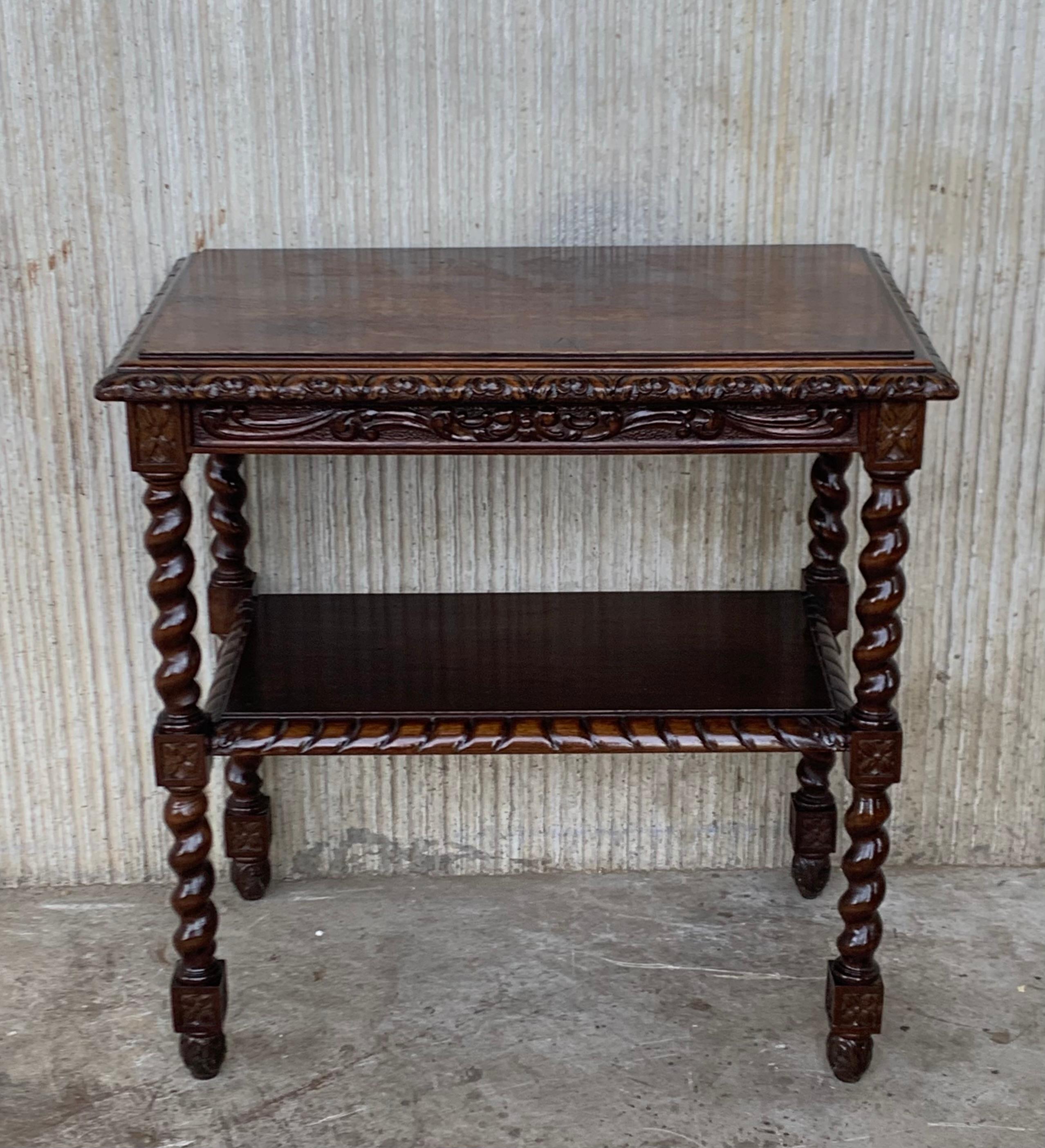 Baroque Spanish 1880s Walnut Carved Side Table with Low Shelve