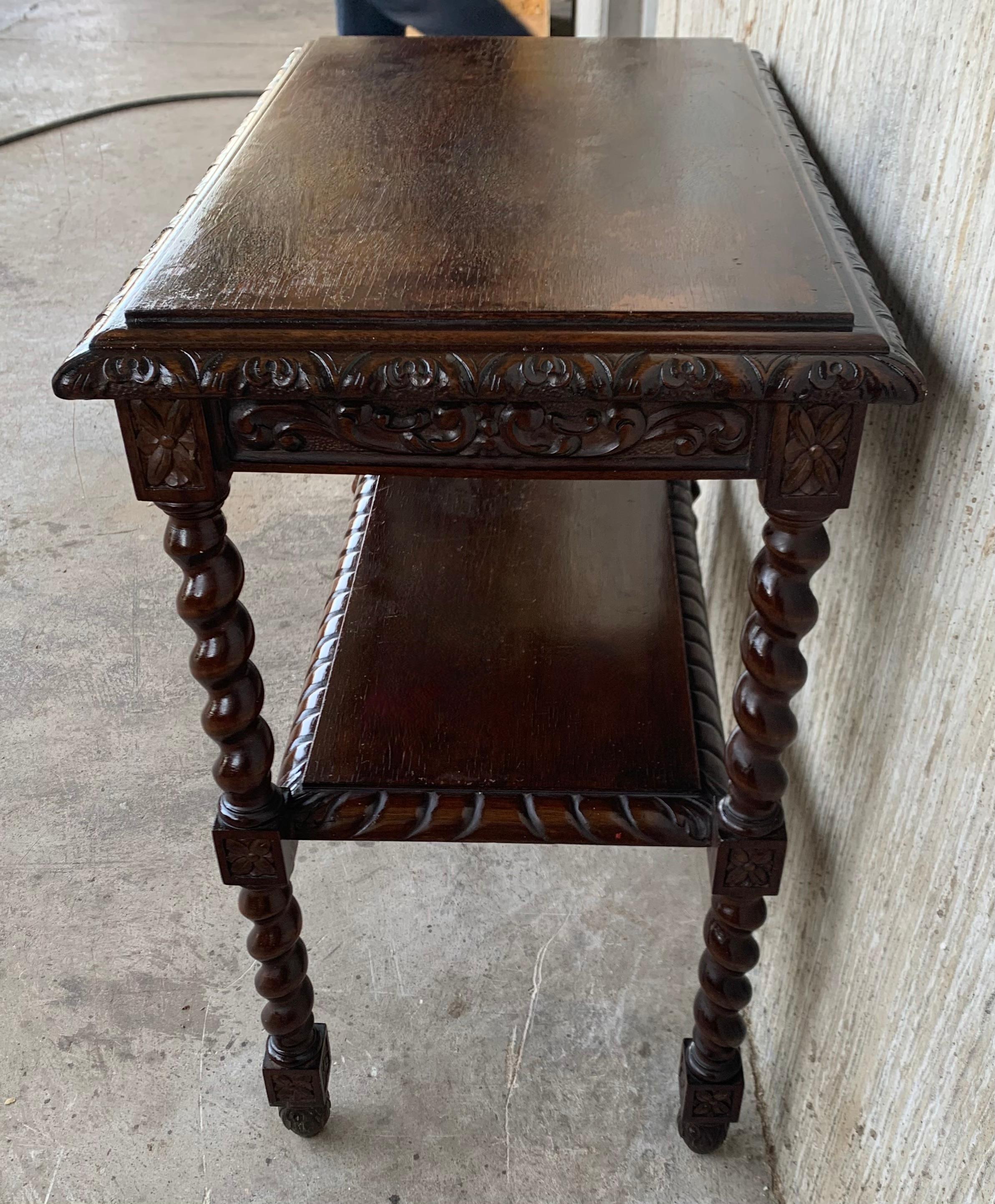 19th Century Spanish 1880s Walnut Carved Side Table with Low Shelve