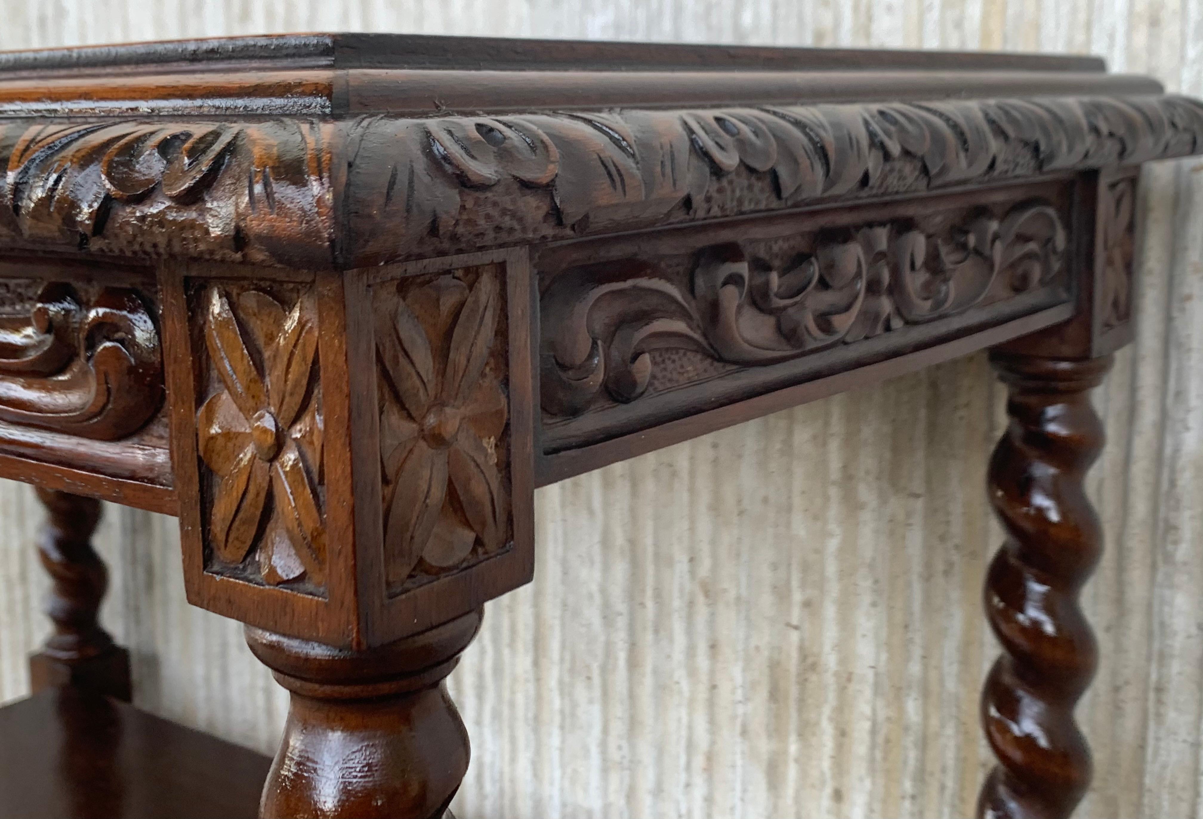 Spanish 1880s Walnut Carved Side Table with Low Shelve 3