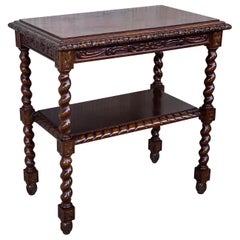Spanish 1880s Walnut Carved Side Table with Low Shelve