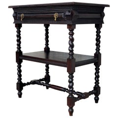 Spanish 1880s Walnut Carved Side Table with Single Drawer and Low Shelve
