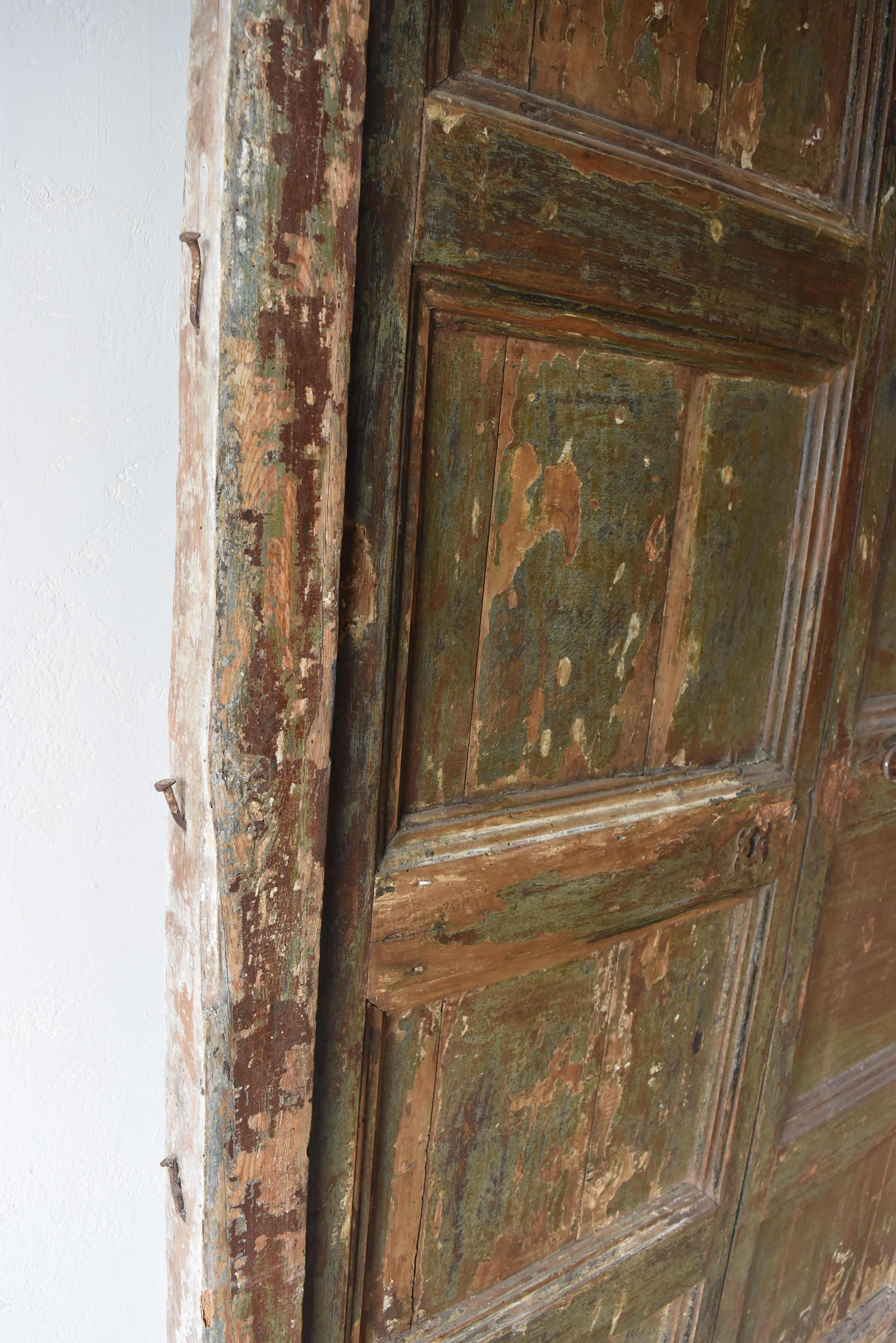 18th Century and Earlier Spanish 18th Century Doors with Old Surround & Original Painted Blue/Green For Sale
