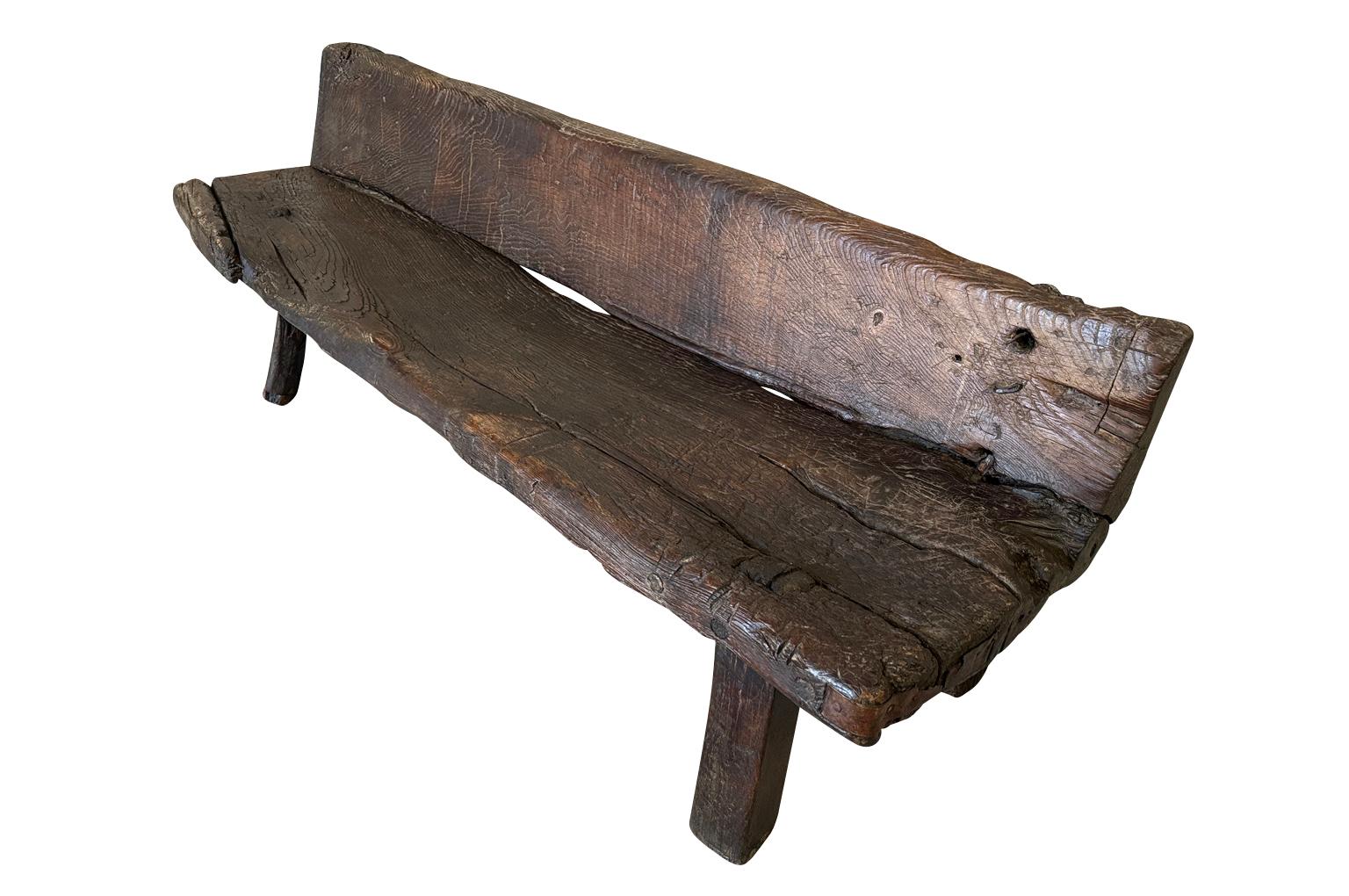 Spanish 18th Century Arte Populaire Bench In Good Condition In Round Top, TX