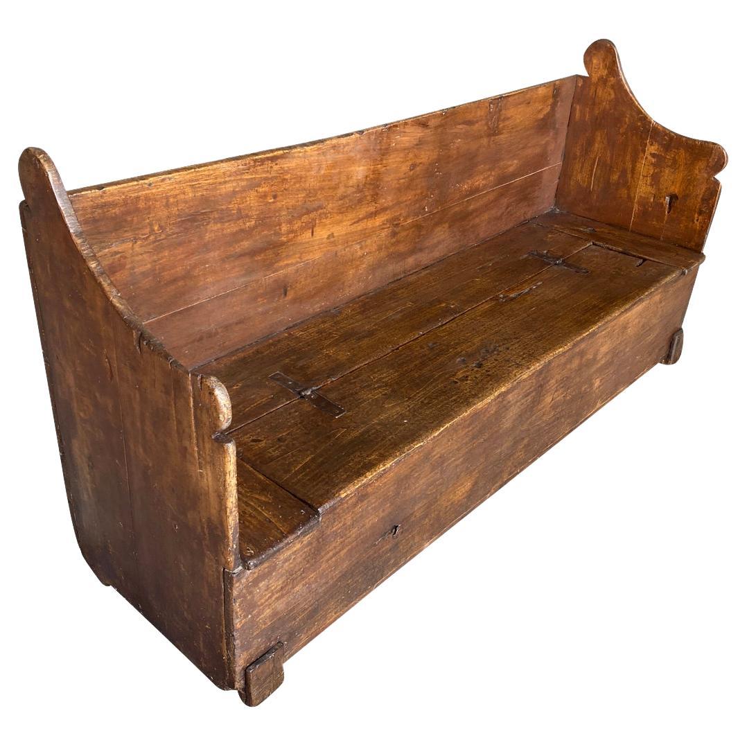 A beautiful 18th century Bench - Trunk from the Catalan region of Spain.  Soundly constructed from sturdy pine and poplar.  The seat lifts to expose the trunk.  Perfect for any rustic or modern environment.  The seat height is 14