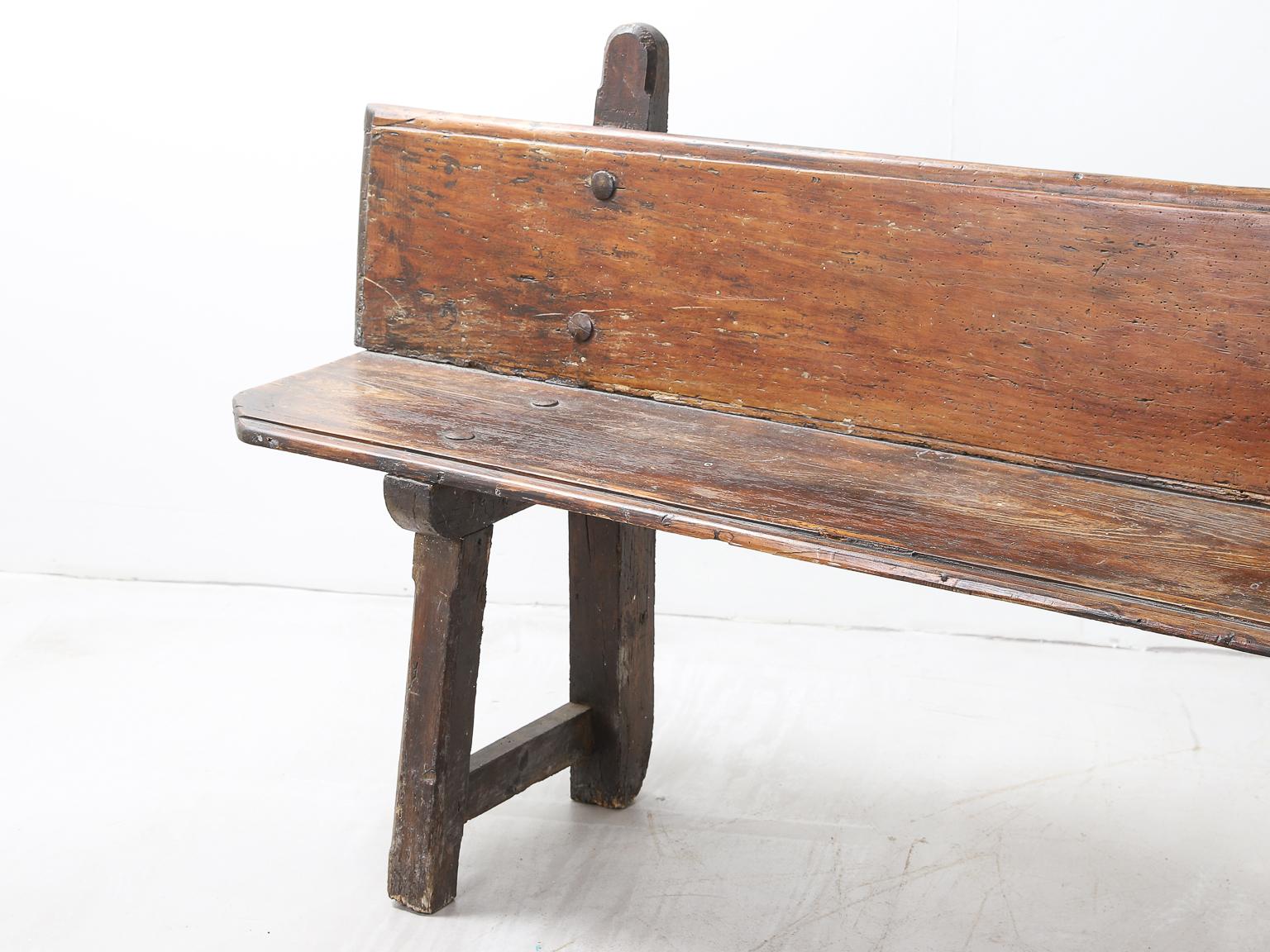 Wood Spanish 18th Century Bench with Iron Rivets For Sale