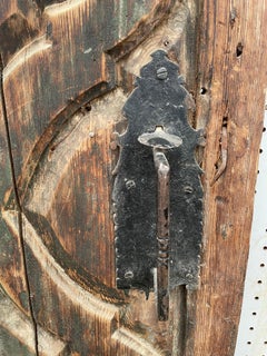 Spanish 18th Century Carved Door with Original Paint and Iron