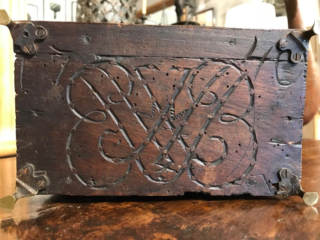 Spanish 18th Century Carved Walnut Box Dated 1740 6