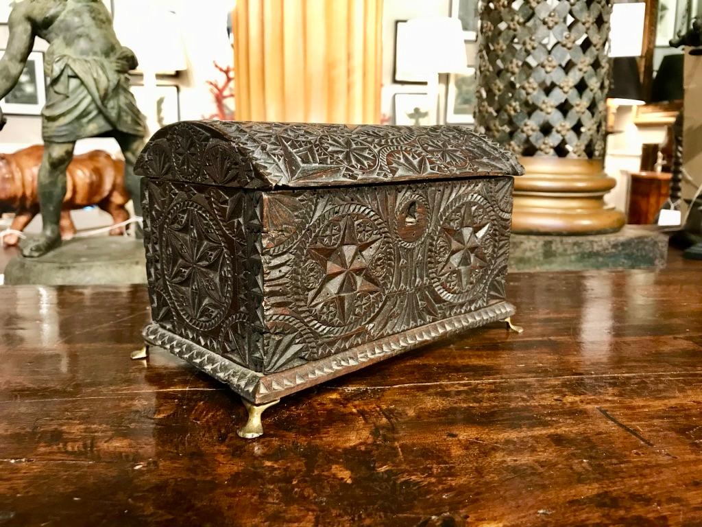 Spanish 18th Century Carved Walnut Box Dated 1740 10