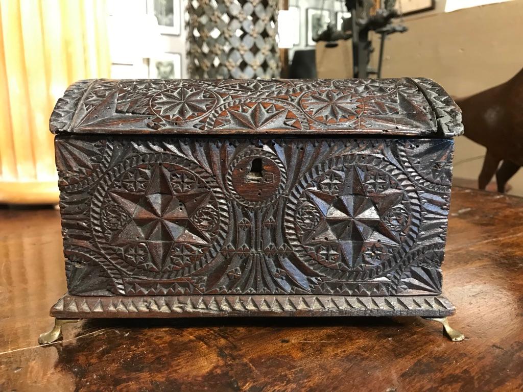 Spanish 18th Century Carved Walnut Box Dated 1740 13
