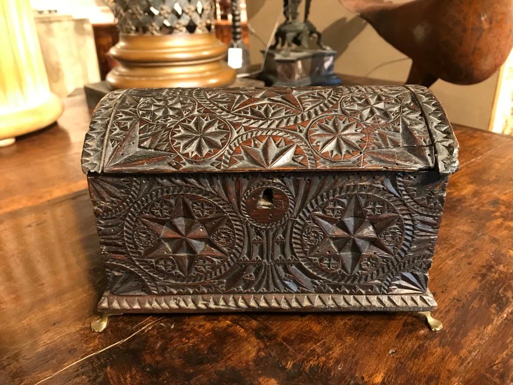 European Spanish 18th Century Carved Walnut Box Dated 1740