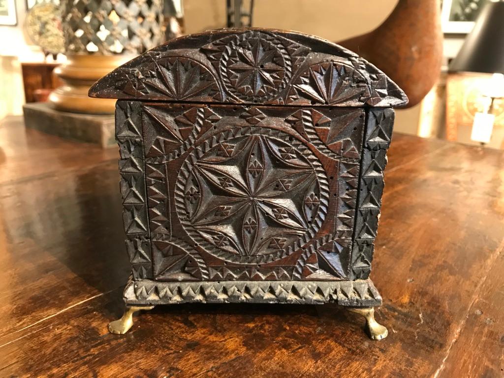 Hand-Carved Spanish 18th Century Carved Walnut Box Dated 1740