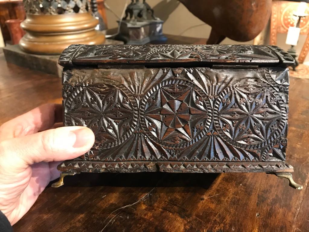Spanish 18th Century Carved Walnut Box Dated 1740 2