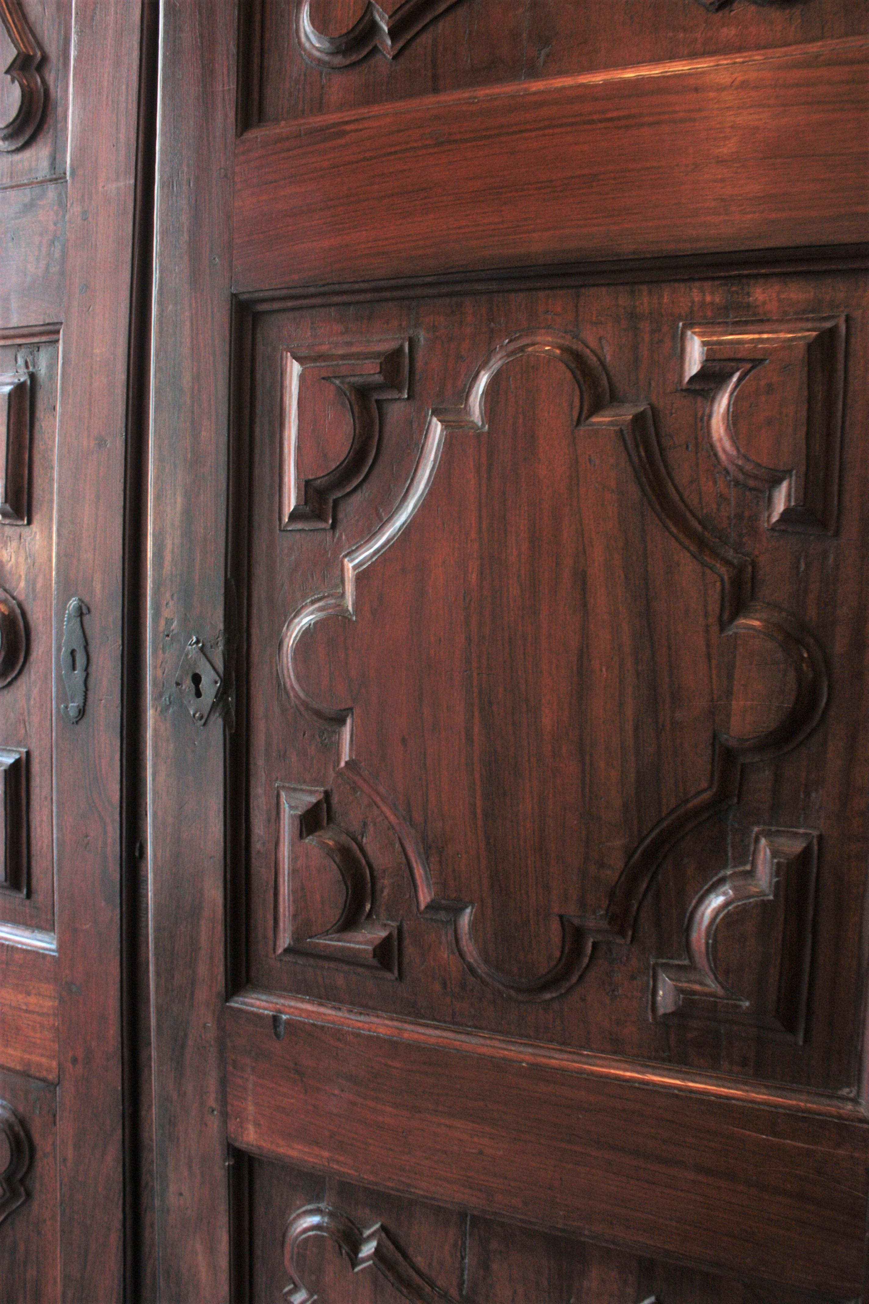 Spanish Single Left Side Carved Walnut Wood Door