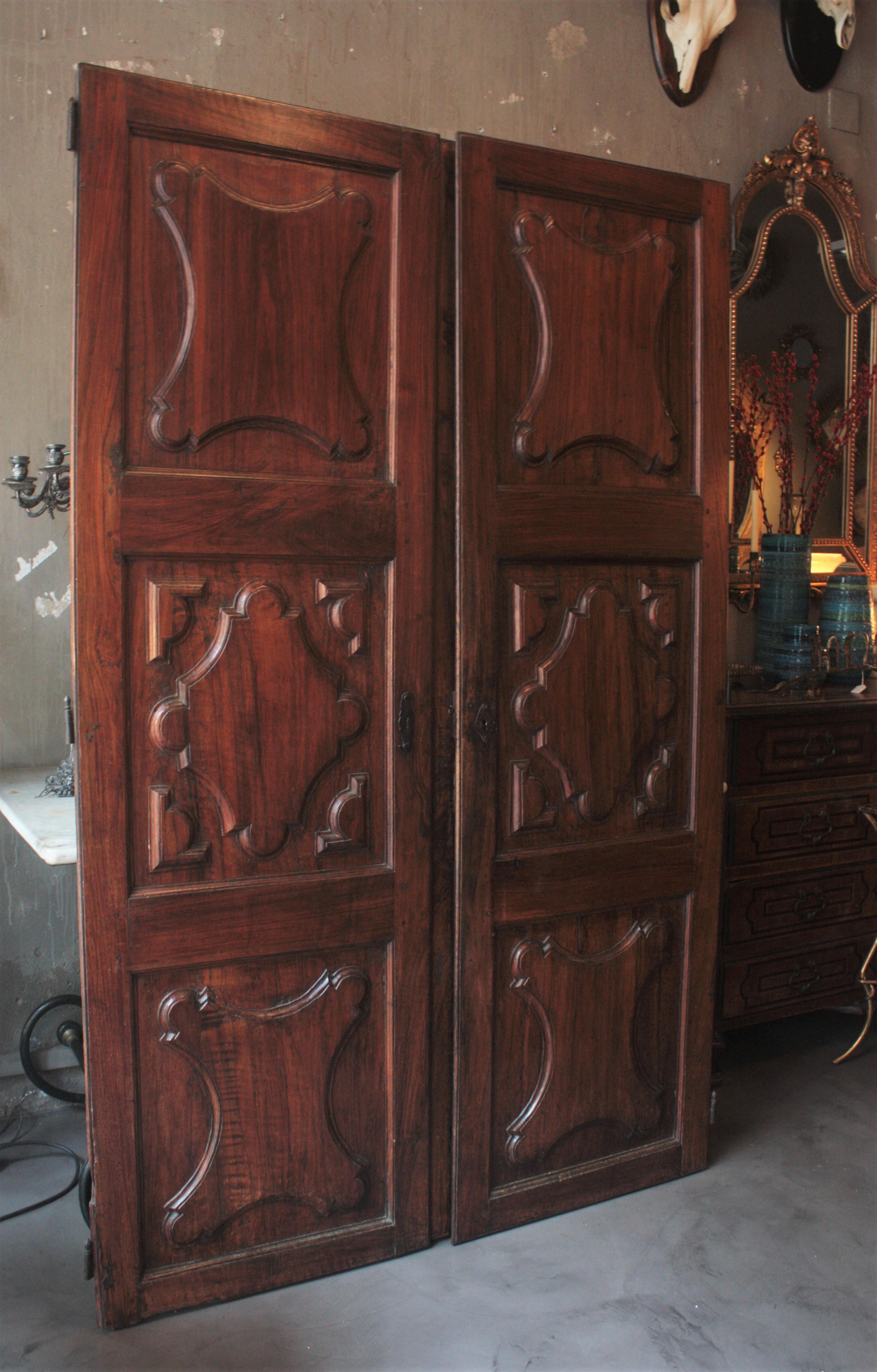 Hand-Carved Single Left Side Carved Walnut Wood Door