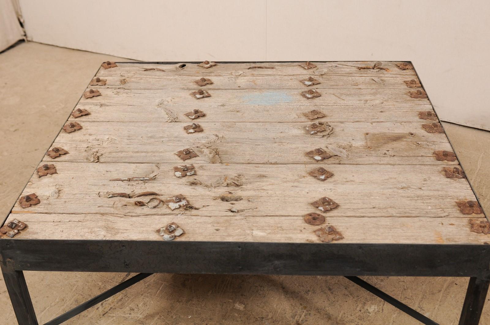 18th Century and Earlier Spanish 18th Century Door Top Coffee Table with Custom Iron Base