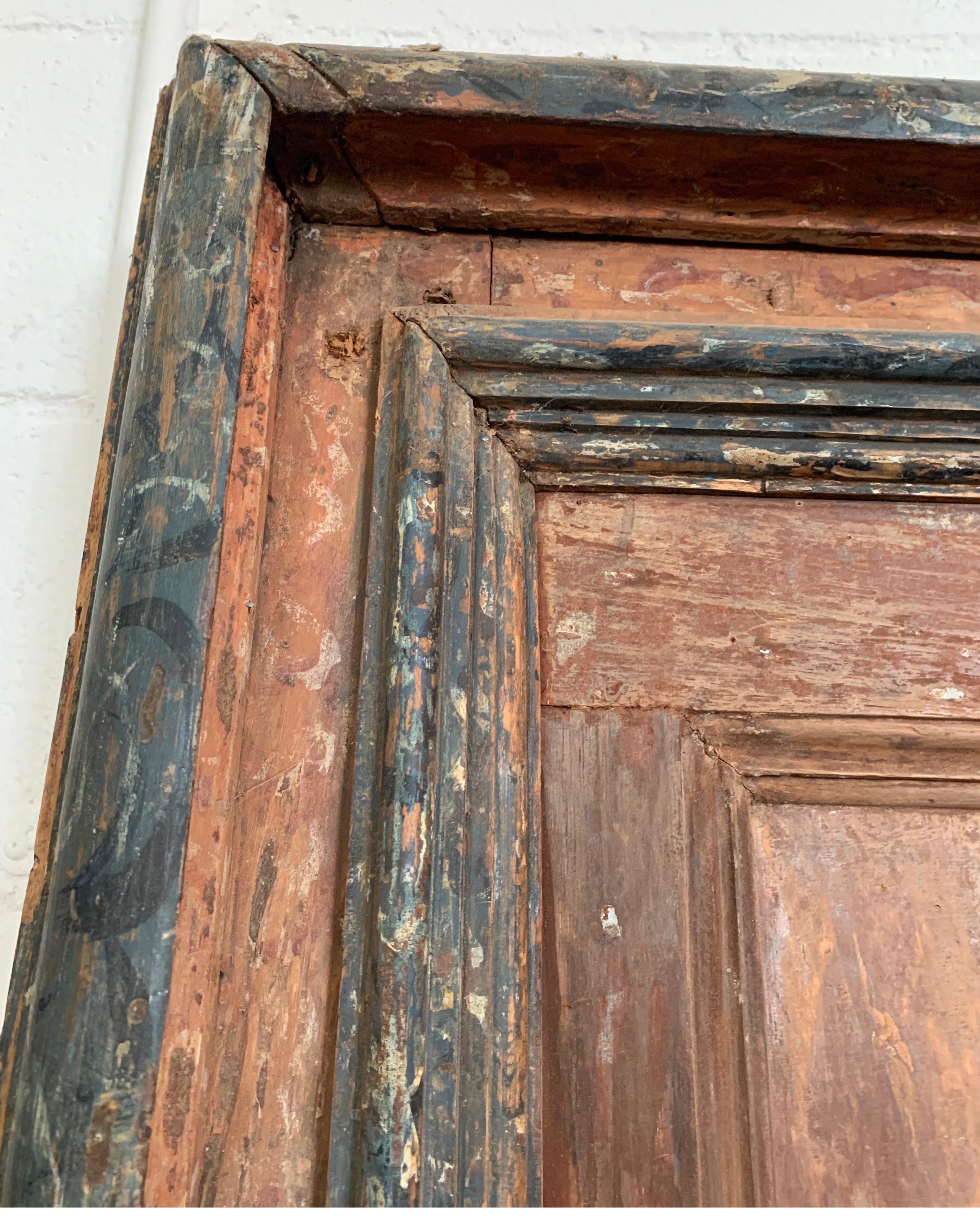 Spanische Türen aus dem 18. Jahrhundert mit polychromer Bemalung und blauer Umrandung (Handbemalt) im Angebot