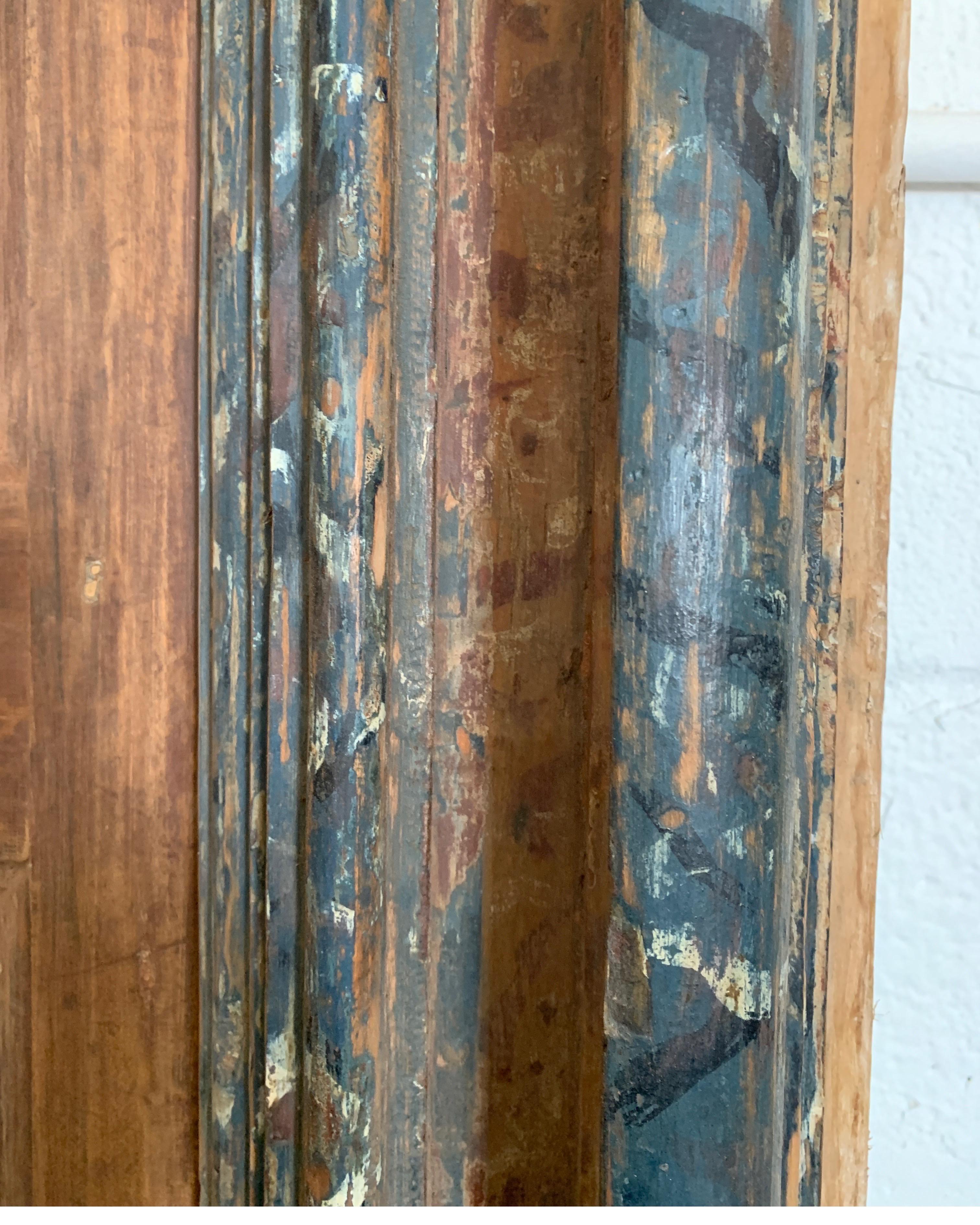 Spanish 18th Century Doors with Polychromed Painted Surround with Blue In Good Condition For Sale In Houston, TX