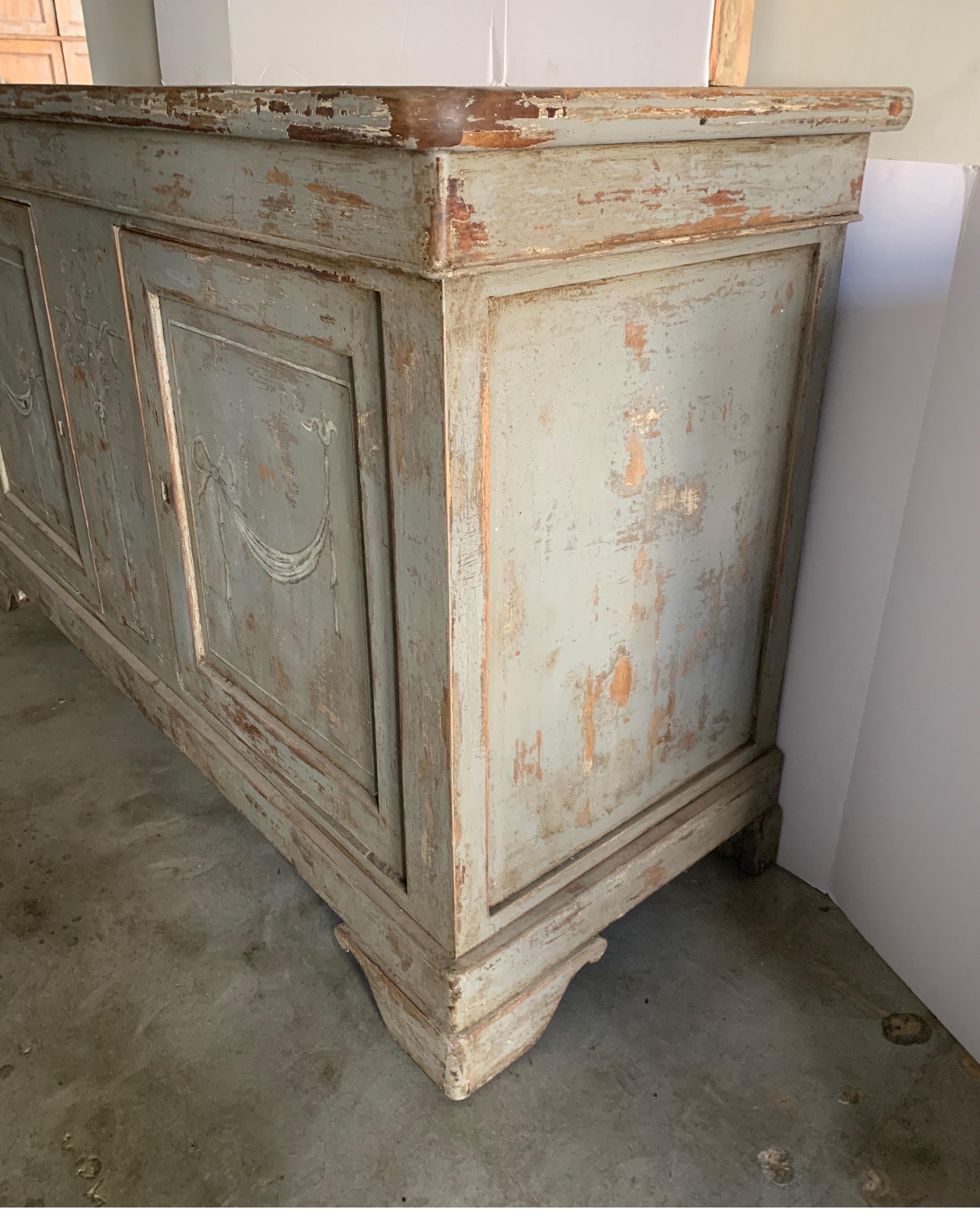 Hand-Painted Spanish 18th Century Gray Painted Walnut Buffet